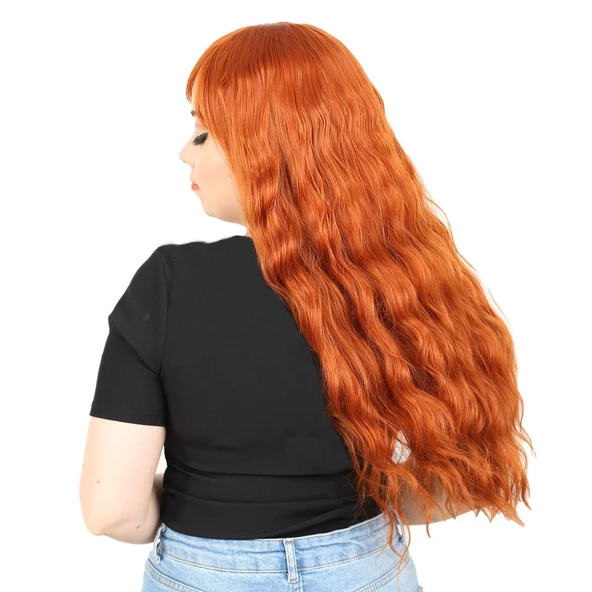 Perçemli Uzun Su Dalgası Fiber Sentetik Peruk- Bakır H7620-119-PM-14X - Resim 3