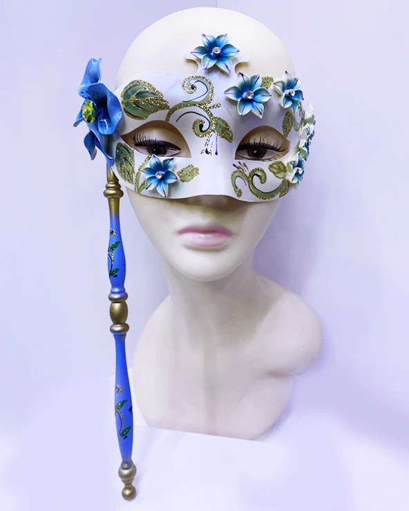 Mavi Renk  İşlemeli Tutmalı Venedik Göz Maskesi 33x17 cm