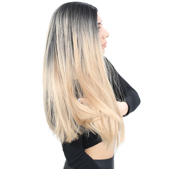 Fiber Sentetik Uzun Düz Peruk - Siyah / Balköpüğü Ombreli H9016-2F24-PM-14X - Resim 2