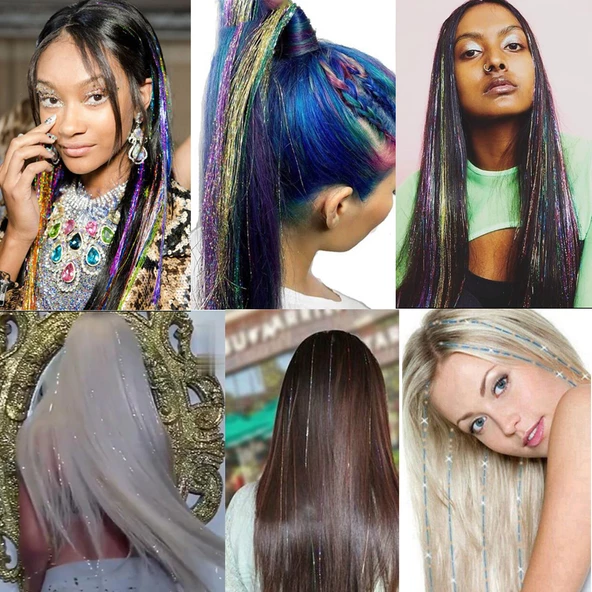 Hair Tinsel - Saç Simi - Yeşil HT-10-PM-14X - Resim 3