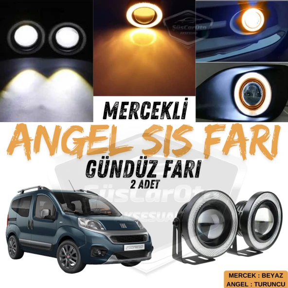 Fiat Fiorino 2008-2023 Uyumlu Üniversal Mercekli Angel Sis Farı Metal Su Geçirmez 76 mm Turuncu Halkalı Gündüz Farı