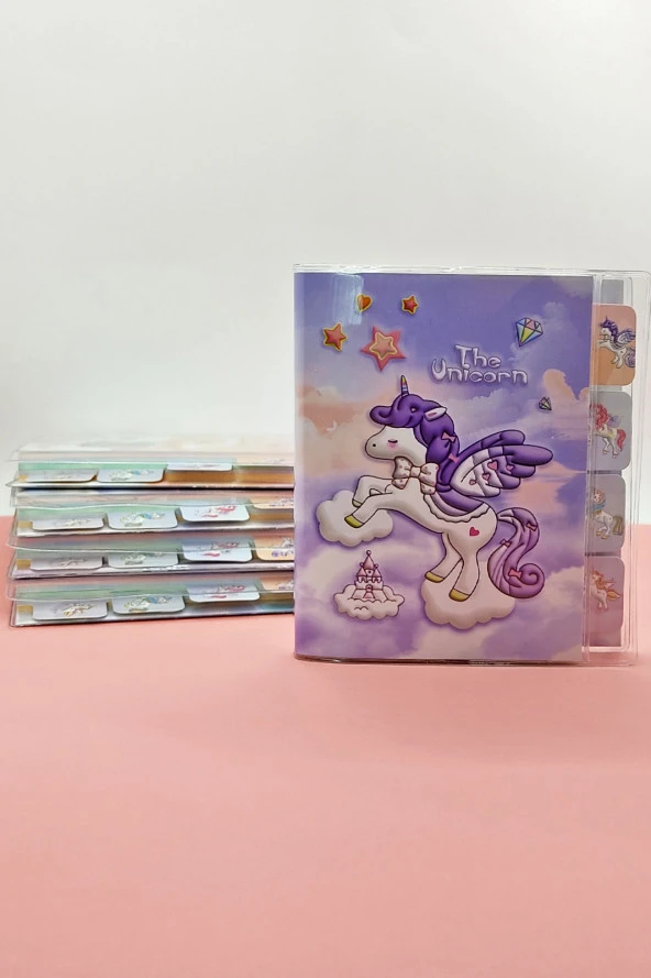 Unicorn Temalı A6 Not Defteri , Ayraçlı Ajanda -Mor