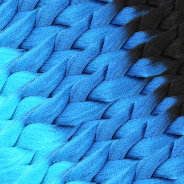 Afrika Örgüsü Ve Rasta İçin Sentetik Ombreli Saç - Siyah / Koyu Mavi / Turkuaz Mavi 3-2-PM-14X - Resim 2