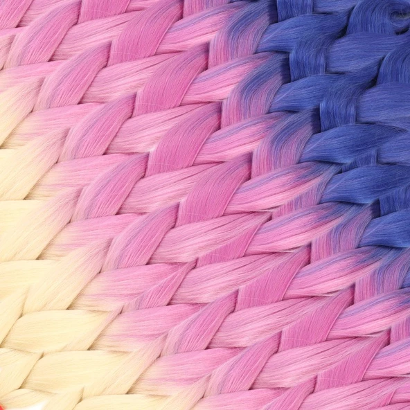 Afrika Örgüsü Ve Rasta İçin Sentetik Ombreli Saç - Mavi / Lila / Platin 3-4-PM-14X - Resim 2