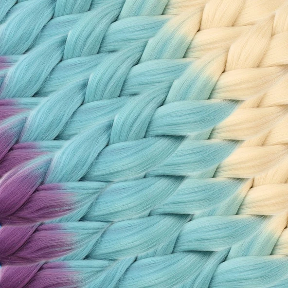 Afrika Örgüsü Ve Rasta İçin Sentetik Ombreli Saç - Platin / Turkuaz Mavi / Açık Mor 3-12-PM-14X - Resim 2