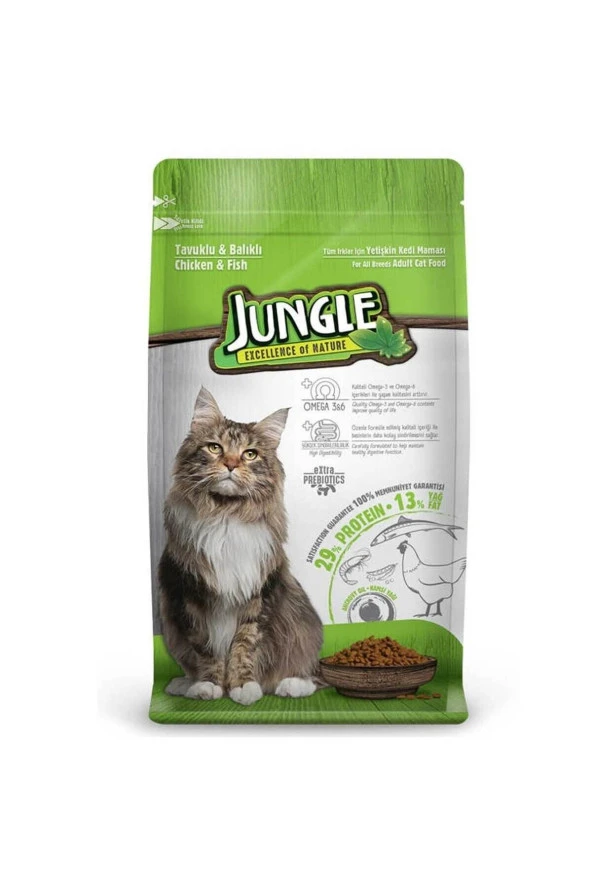 Jungle Tavuklu Ve Balıklı Yetişkin Kedi Maması 15 Kg