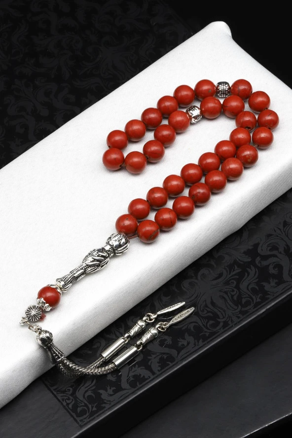 Red Jasper Doğal Taş Tesbih 8 mm Küre Kesim ürün görseli