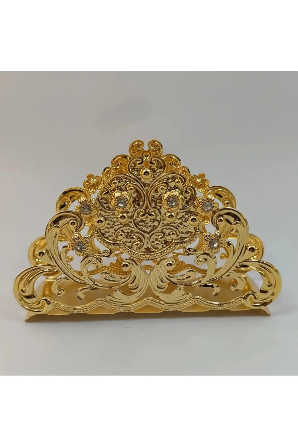 Metal Gold İşlemeli Kristal Taşlı Lüks Peçetelik - 2