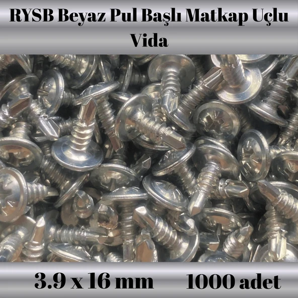 Rysb 3,9x16 mm 1000 Adet Beyaz Pul Başlı Matkap Uçlu Vida Otomatik Vida - Resim 2