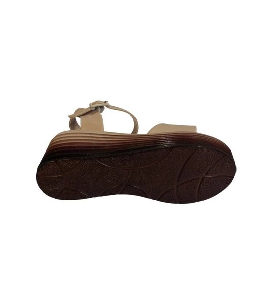 YAZKIŞ Kadın Siyah Krem(nut) Cilt Tek Bantlı 7Cm Dolgu Topuk Sandalet - 8
