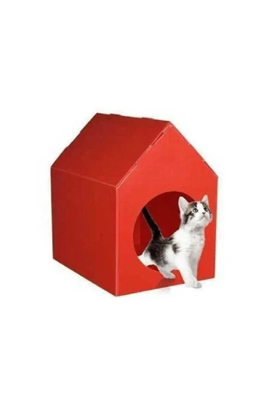 (MİNDERLİ) Kedi Köpek Evi KIRMIZI Renk Kulübesi Yuvası Su Geçirmez - 4