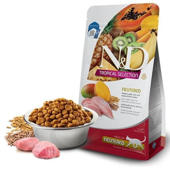 N&D Tropical Selection Tavuklu ve Tropikal Meyveli Kısırlaştırılmış Kedi Maması 4+1 Kg