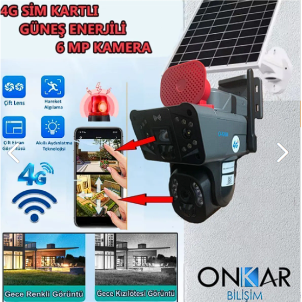 O-KAM 3915-S 6MP Sirenli Çift Lens 4G Sim Kartlı Güneş Enerjili Güvenlik Kamerası - 3