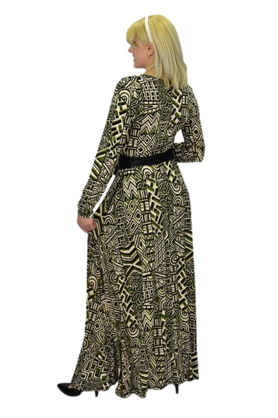 Kadın Etnik Desenli V Yaka Elbise BGL-ST03546 - Resim 11