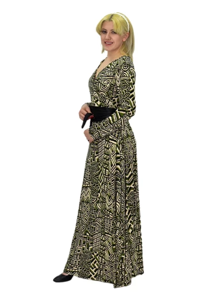 Kadın Etnik Desenli V Yaka Elbise BGL-ST03546 - Resim 9