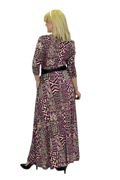 Kadın Etnik Desenli V Yaka Elbise BGL-ST03546 - Resim 10