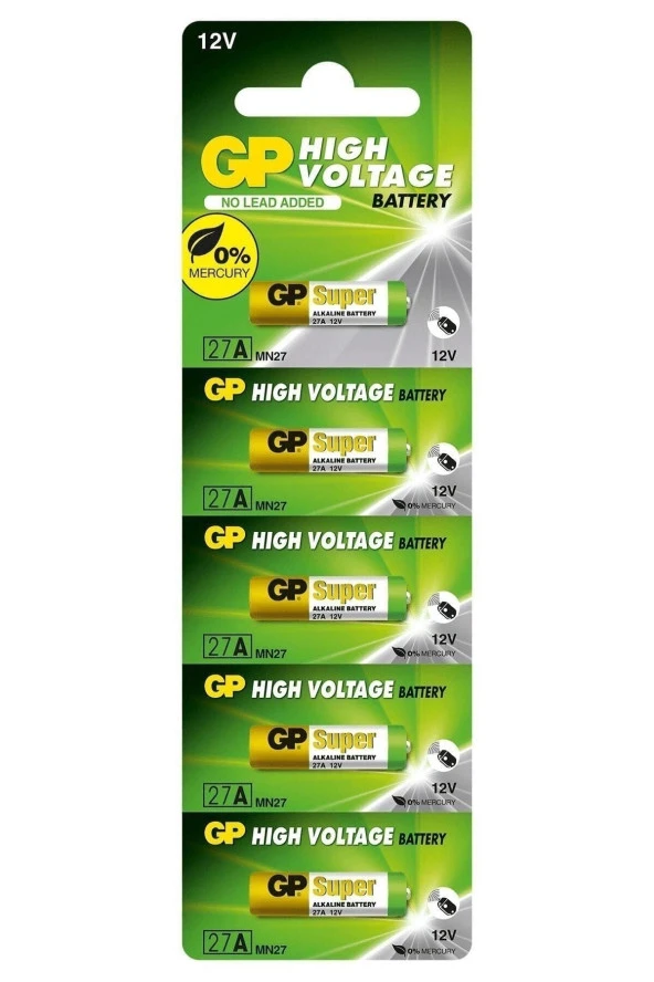 Batteries 27a Süper Alkalin 27a/mn27 Boy Pil, 12 Volt, 5'li Kart Kaliteli