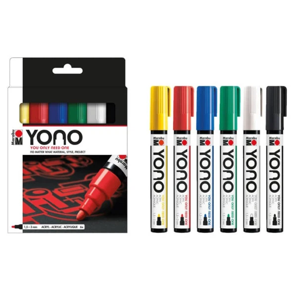 Marabu YONO Akrilik Marker 1.5-3 mm 6 Renk Set Basic