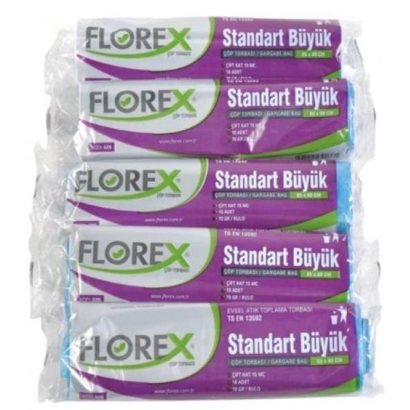 Florex Standart Büyük Mavi Çöp Poşeti 65 X 80 Cm 5 rulo