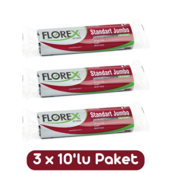 Florex Standart Jumbo Boy Çöp Torbası 80x110 Cm 10'lu Rulo Siyah 3 Rulo (30 Adet)