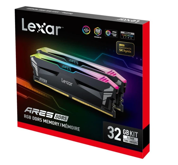 LEXAR ARES RAM DT GAMING DDR5 UDIMM 32GB KIT (2X16GB) 288PIN 7200 CL34 1.4V MEMORY WITH HEATSINK AND RGB LIGHTING DUAL