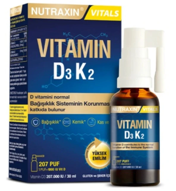 Nutraxin Vitamin D3K2 Sprey 30 ml 3 Adet