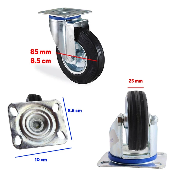 Kama Oynak Tablalı 80 x 25 mm Teker Siyah Burçlu Ağır Yük Tekeri Frensiz 1 Adet - 2