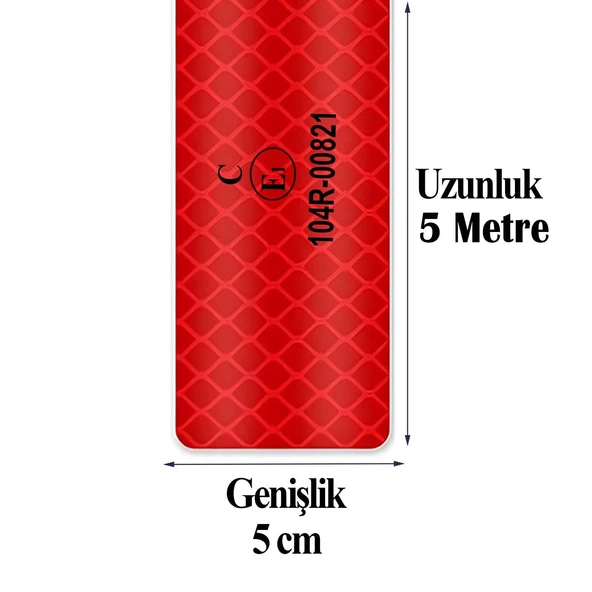 Tüvtürk Onaylı Bant Kırmızı 5 Metre 5 cm Belgeli Reflektörlü Reflektif Fosforlu Şerit Bant İkaz Bandı - 3
