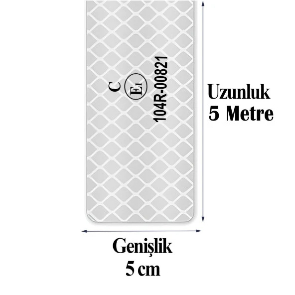 Tüvtürk Onaylı Bant Beyaz 5 Metre 5 cm Belgeli Reflektörlü Reflektif Fosforlu Şerit Bant İkaz Bandı - 3