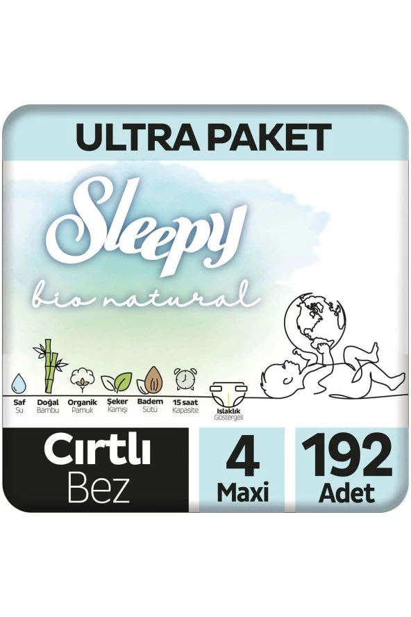 Sleepy Bio Natural Ultra Paket Bebek Bezi 4 Numara Maxi 192 Adet