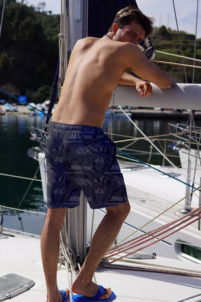 Uzun Boy Model Su İtici Özellikli Dijital Baskılı Erkek Plaj Deniz Şort Mayo - Resim 6