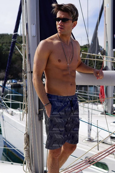 Uzun Boy Model Su İtici Özellikli Dijital Baskılı Erkek Plaj Deniz Şort Mayo - Resim 2