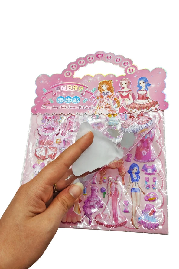 Sticker Kabartmalı Çantalı iki Sayfalı Sticker Seti (HQK010) - 21x17 cm-Anime Kız Giydirme - 3
