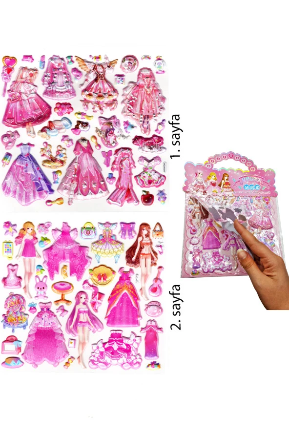 Sticker Kabartmalı Çantalı iki Sayfalı Sticker Seti (HQK011) - 21x17 cm- Balo Kız Giydirme
