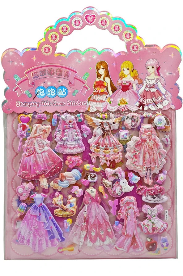 Sticker Kabartmalı Çantalı iki Sayfalı Sticker Seti (HQK011) - 21x17 cm- Balo Kız Giydirme - 2