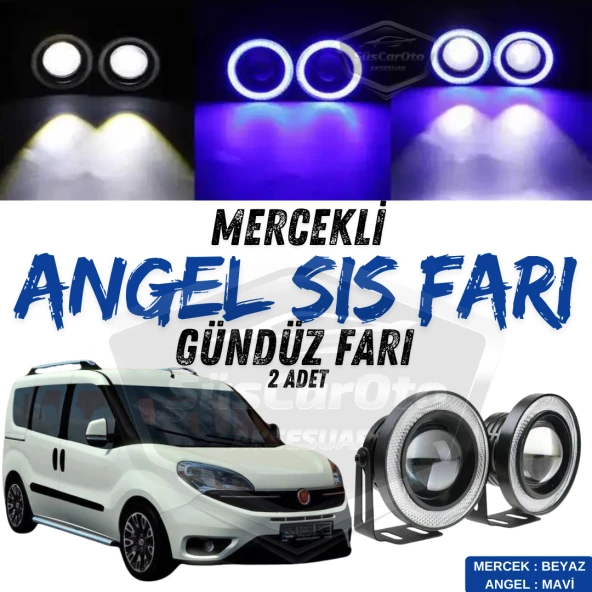 Fiat Doblo D4 2015-2021 Uyumlu Üniversal Mercekli Angel Sis Farı Metal Su Geçirmez 76 mm Mavi Halkalı Gündüz Farı