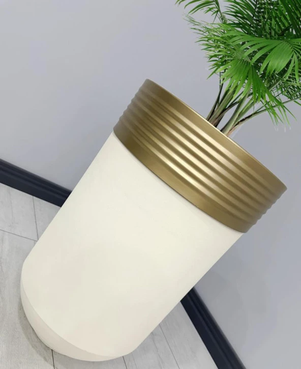 ELEGANT Dekoratif Eskitme Darbuka Krem Saksı 60cm - Resim 2