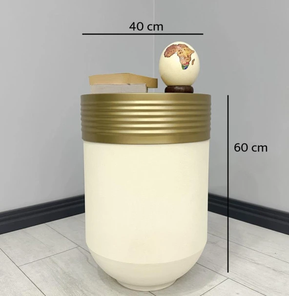 ELEGANT Dekoratif Eskitme Darbuka Krem Sehpa 60cm - Resim 3
