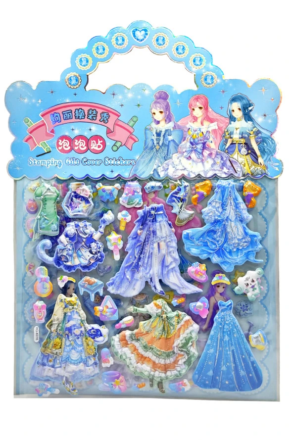 Sticker Kabartmalı Çantalı iki Sayfalı Sticker Seti (HQK016) - 21x17 cm- Mavi Kız Giydirme - 2