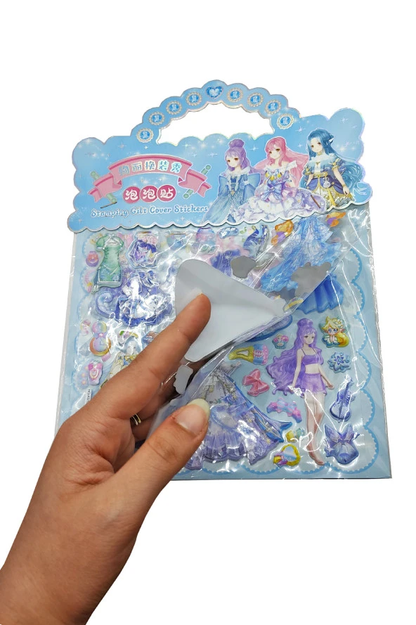 Sticker Kabartmalı Çantalı iki Sayfalı Sticker Seti (HQK016) - 21x17 cm- Mavi Kız Giydirme - 3