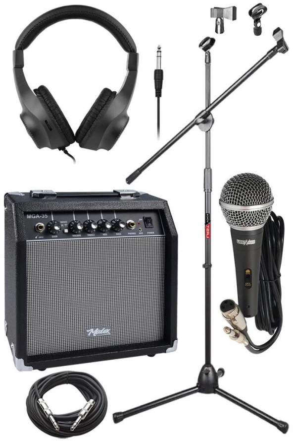 Midex MGA-35BK-PAK Elektro Gitar Amfisi Seti 35 Watt Gain Özellikli (Amfi Mikrofon Stand Kulaklık Jack Kablo) - 2