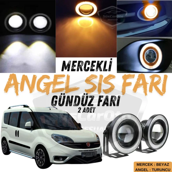 Fiat Doblo D4 2015-2021 Uyumlu Üniversal Mercekli Angel Sis Farı Metal Su Geçirmez 76 mm Turuncu Halkalı Gündüz Farı