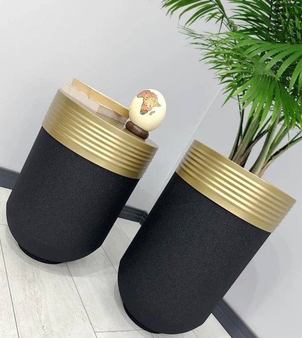 ELEGANT Dekoratif Eskitme Darbuka Siyah Saksı 70cm + Sehpa 60cm İkili Set - Resim 2