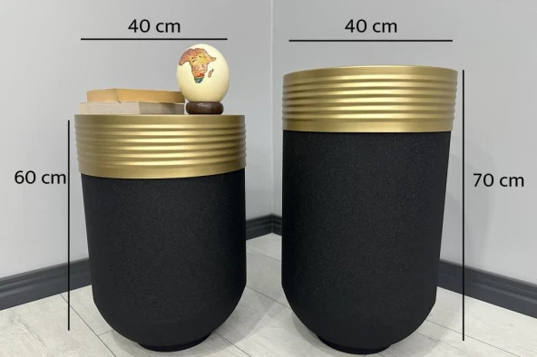 ELEGANT Dekoratif Eskitme Darbuka Siyah Saksı 70cm + Sehpa 60cm İkili Set - Resim 3