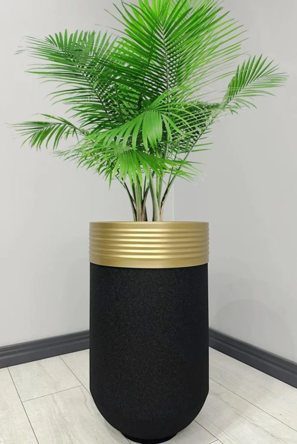 ELEGANT Dekoratif Eskitme Darbuka Siyah Saksı 60cm ürün görseli 1