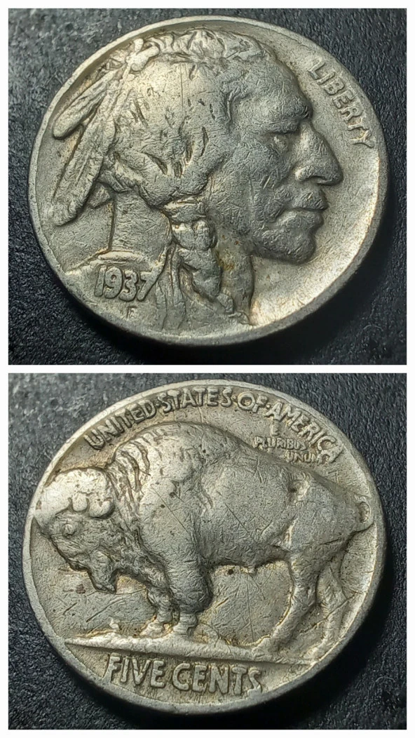 1937 Amerika 5 Cent Kızılderili-Bufalo ÇÇT+ Eski Yabancı Madeni Para 399636657af0f60662