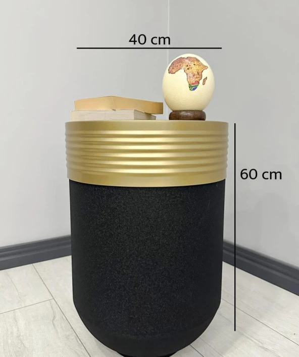 ELEGANT Dekoratif Eskitme Darbuka Siyah Sehpa 60cm - Resim 3