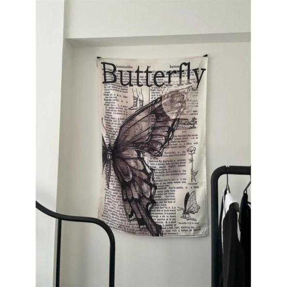 Newspaper Butterfly Grunge Duvar Örtüsü - Wall Tapestry I 70 x 100 cm