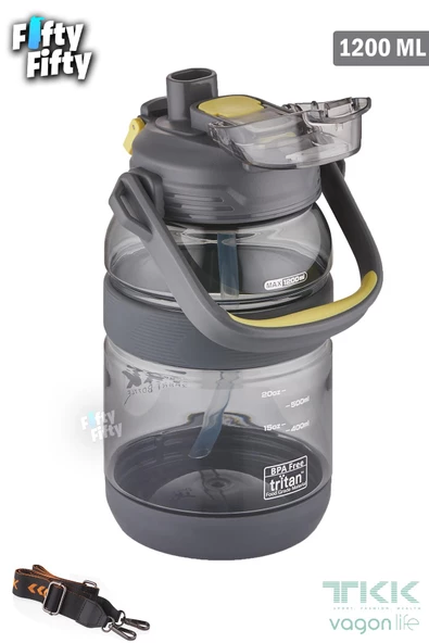 TKK 1200 ML Tek Kapak Çift Kullanım Pipetli/Rahat İçim Tritan Su Matarası-FFTKK1026-1200ML - 3