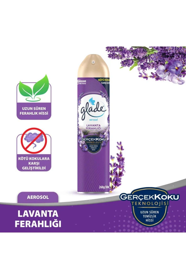 Glade Hava Tazeleyici Aerosol, Oda Kokusu, Lavanta Ferahlığı, 300ml